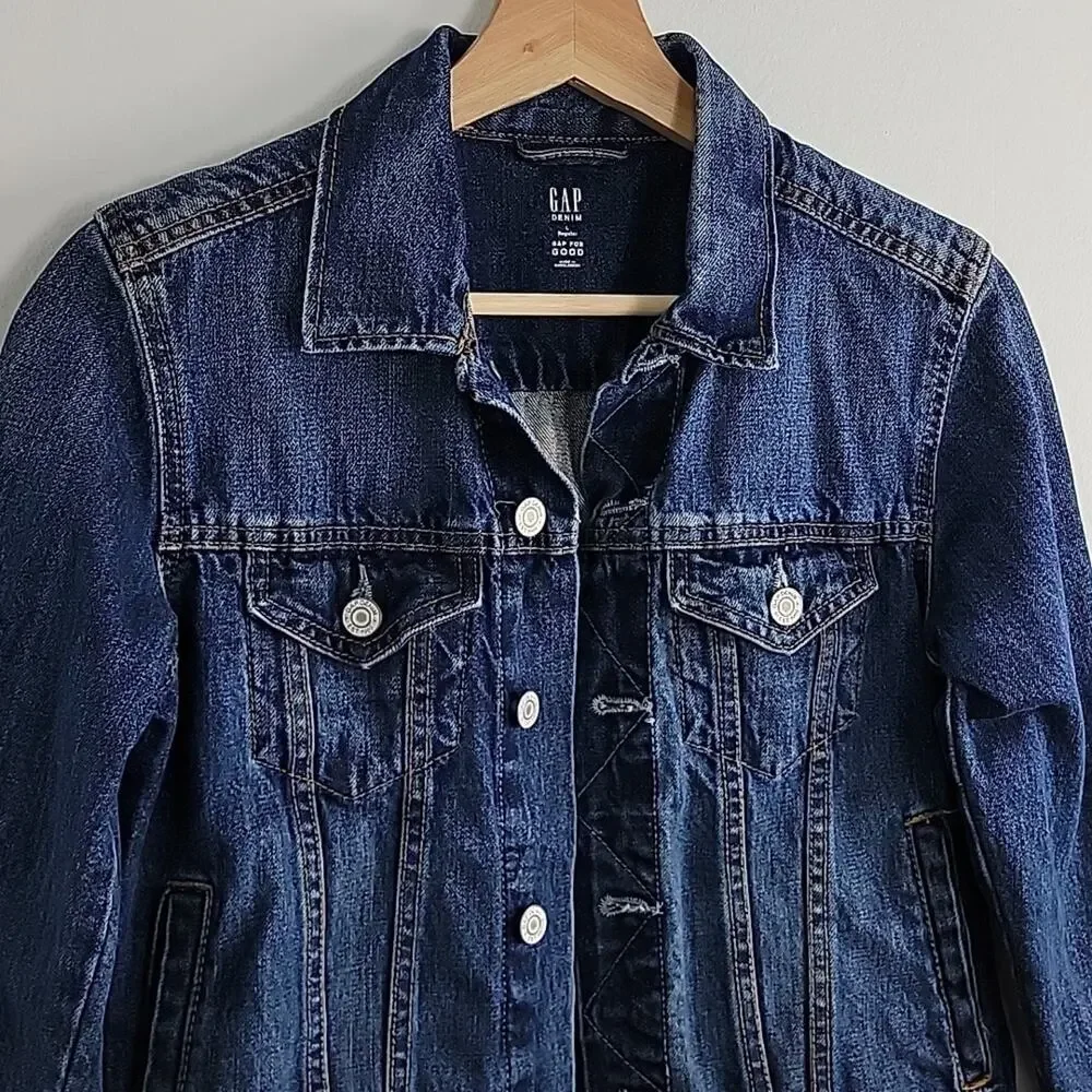 Gap Denim Kids Blue Distressed Jean‎ Button-Up Jacket Size Large (10-11)